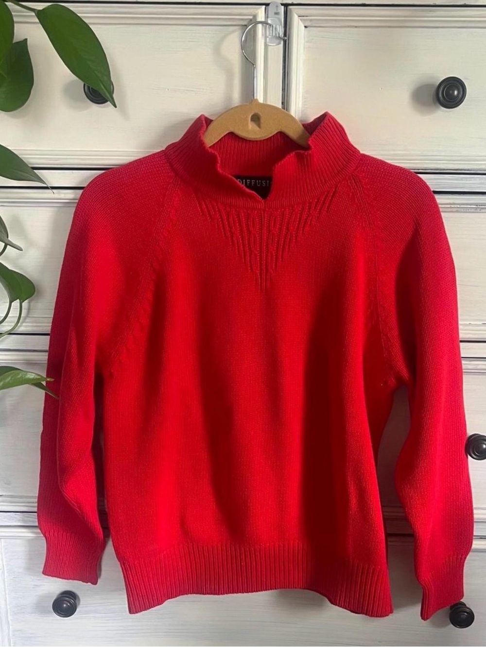 Bright Red Mock Neck Sweater by Diffuse